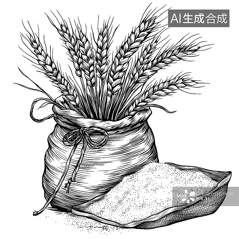 【AI数字艺术】麦穗和面粉素描插画图片素材