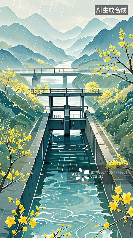 【AI数字艺术】清明时节南水北调工程图片素材