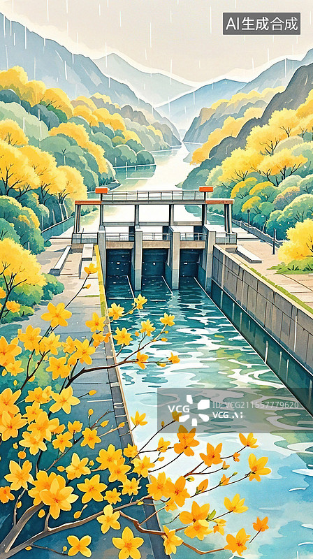 【AI数字艺术】清明时节南水北调工程图片素材