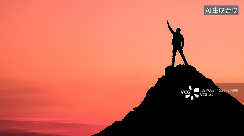 【AI数字艺术】巅峰之上 一人傲立向苍穹图片素材