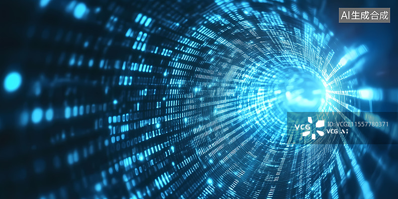 【AI数字艺术】科技蓝色隧道图片素材