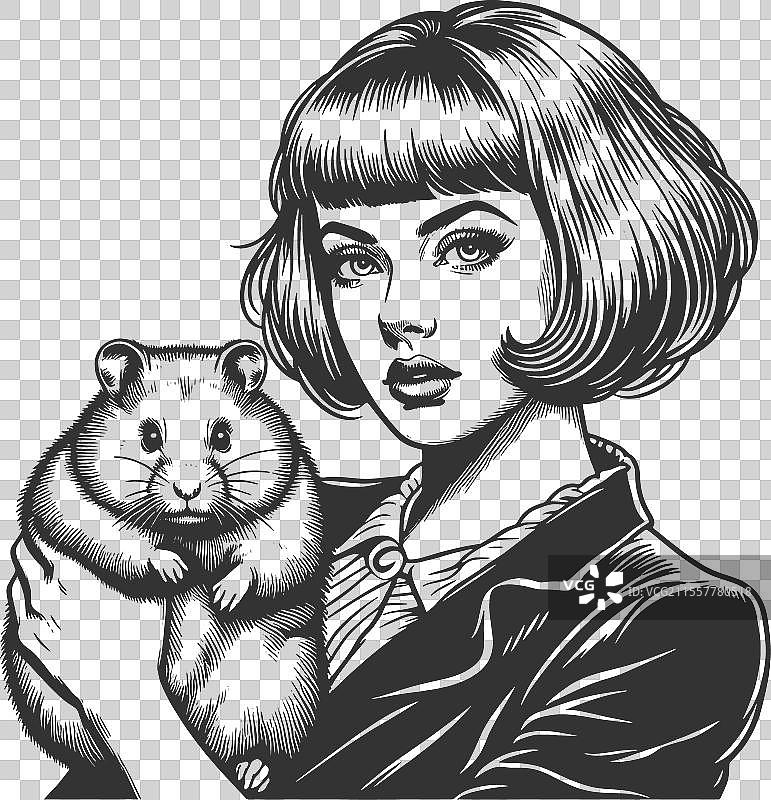 女人手持可爱的仓鼠雕刻图片素材