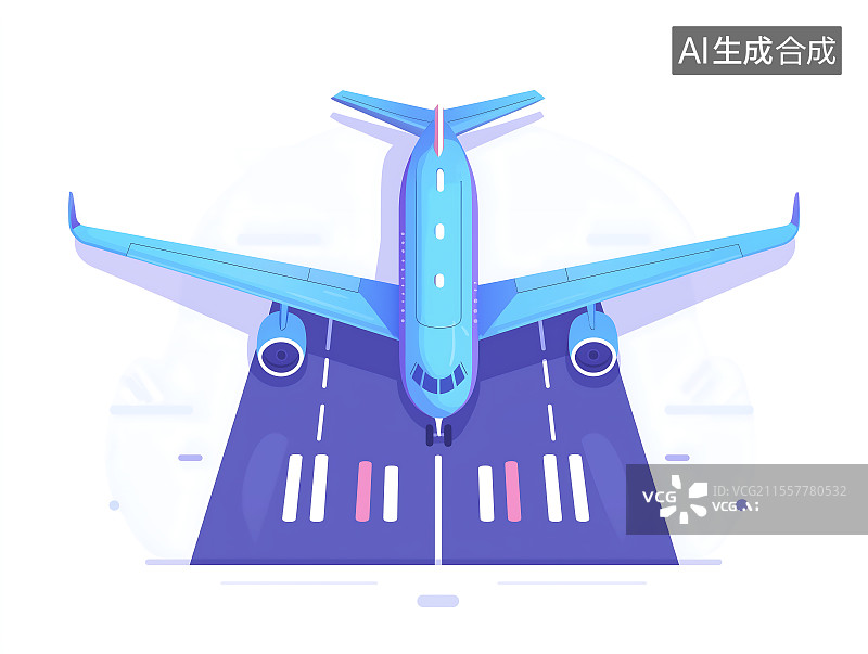 【AI数字艺术】飞机在跑道上滑行的平面矢量插画图片素材