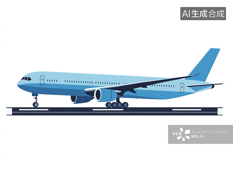 【AI数字艺术】飞机在跑道上滑行的平面矢量插画图片素材