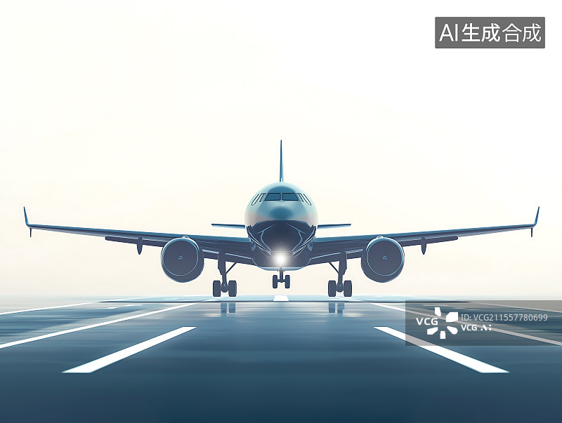 【AI数字艺术】飞机在跑道上滑行的插画图片素材