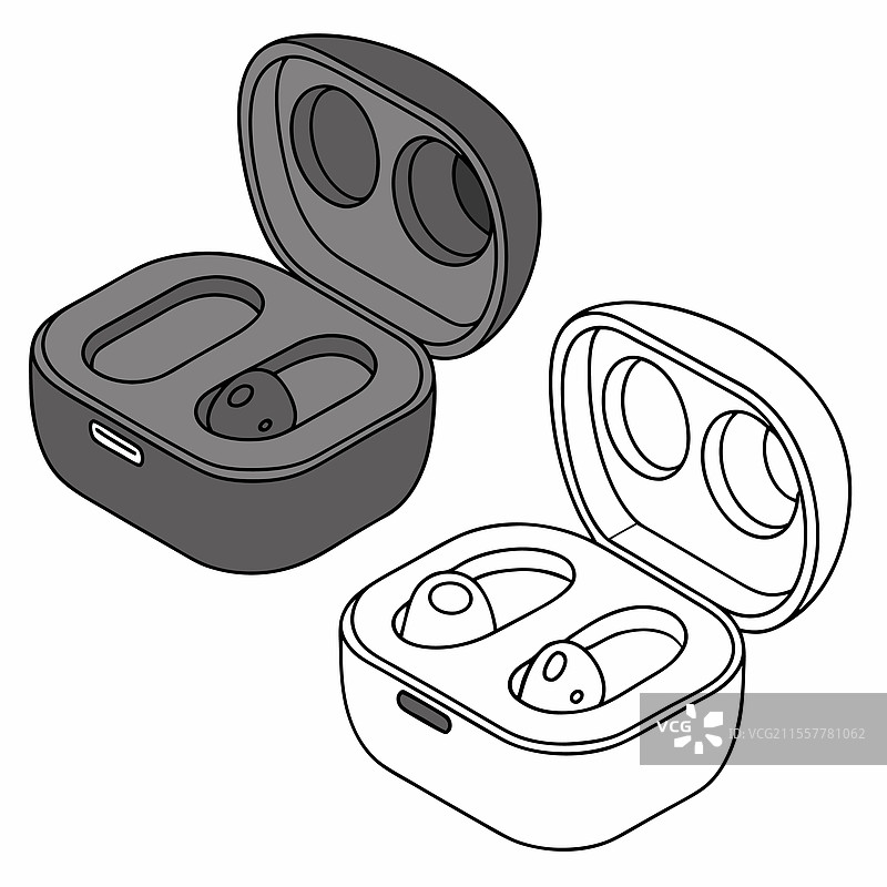 便携式无线耳塞配有时尚充电盒图片素材