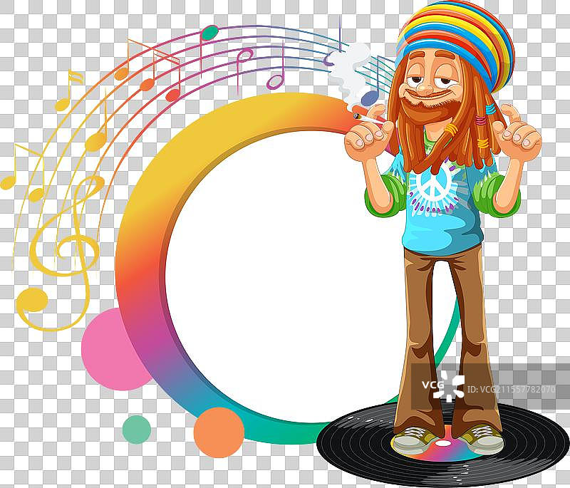 快乐男人享受生动音乐的卡通画图片素材