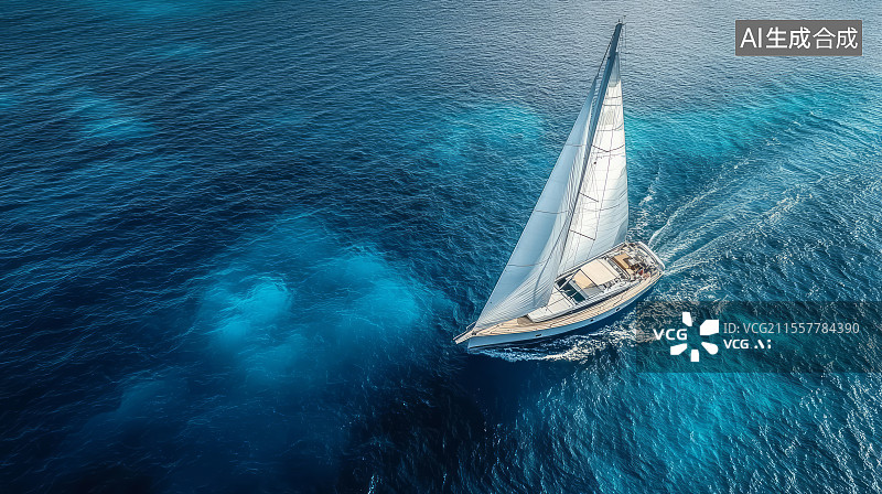 【AI数字艺术】航拍视角下大海上航行的帆船图片素材