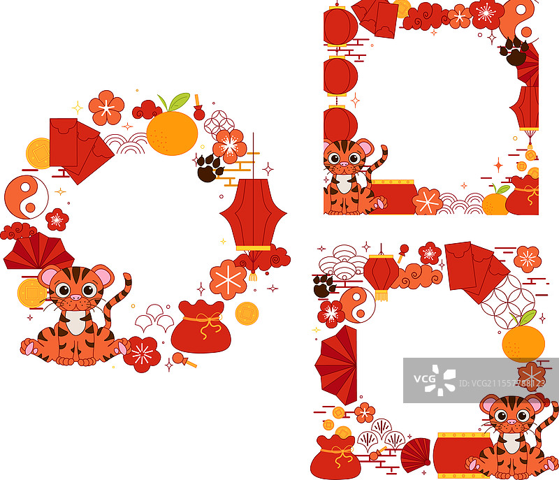 2034年虎年春节图形线条圆形设计图片素材