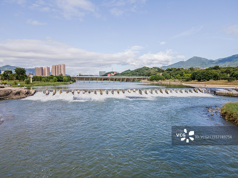 晴天莆田木兰陂的航拍图图片素材