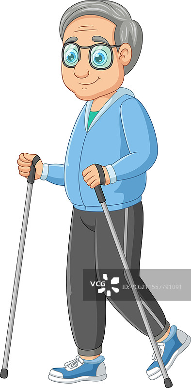 使用北欧健走的老年人图片素材