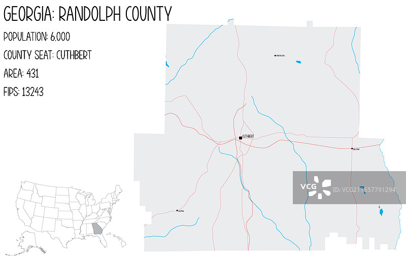 美国乔治亚州兰道夫县地图图片素材