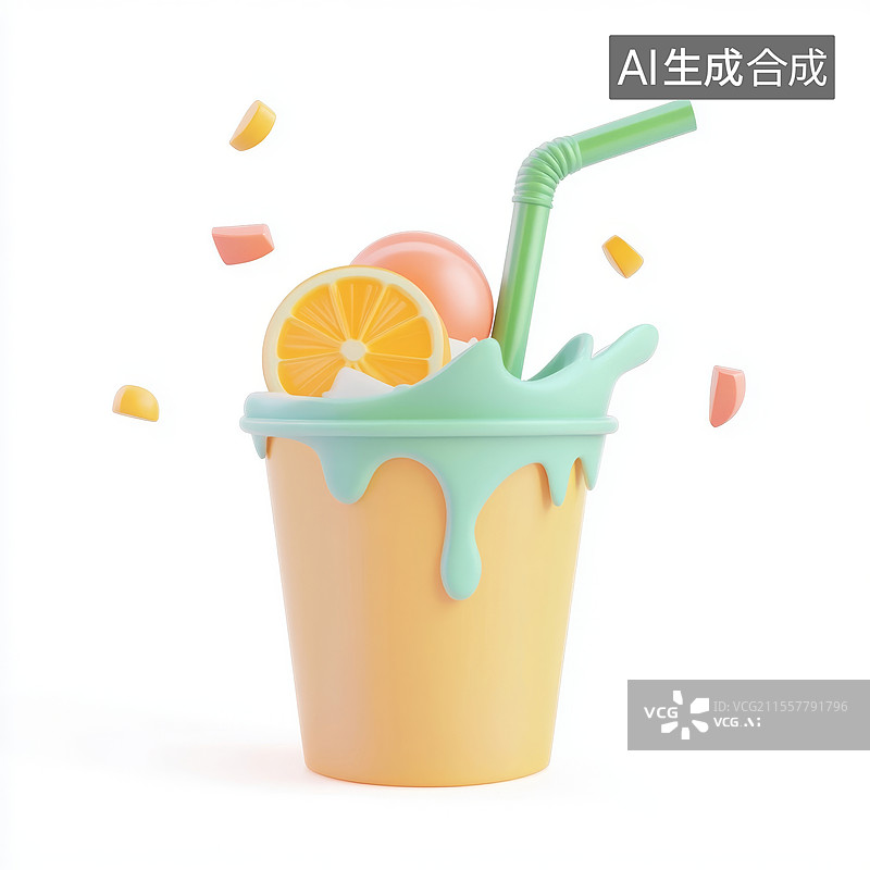 【AI数字艺术】3D冰淇淋饮料背景图片素材