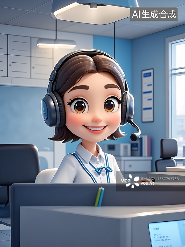 【AI数字艺术】卡通美女客服图片素材