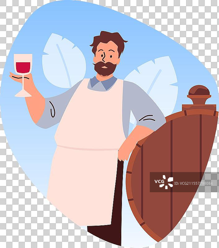 酿酒师与酒桶和葡萄酒图片素材