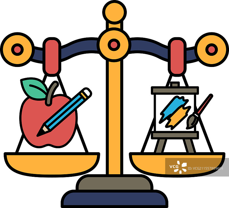 一边放着苹果，另一边放着铅笔的天平图片素材