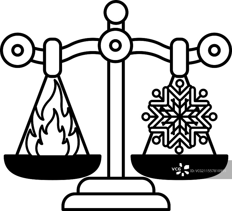 一边有雪花一边有火焰的天平图片素材