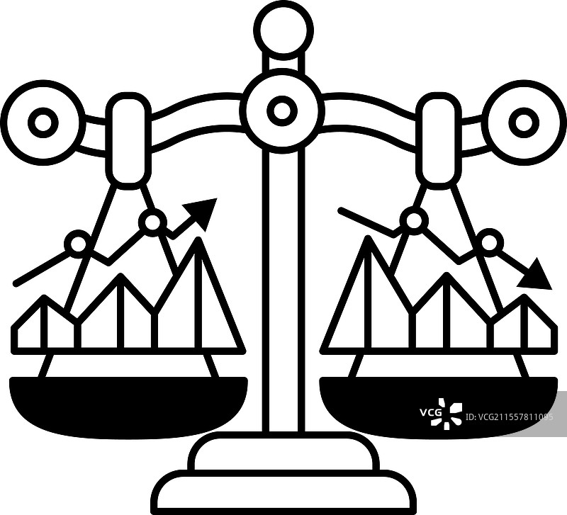 一幅黑白画的天平与一条线图片素材
