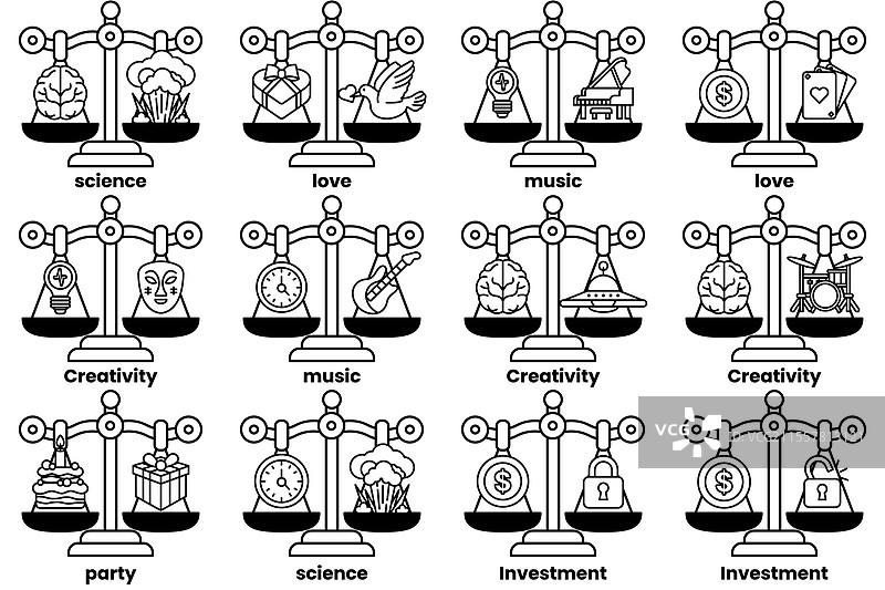 一组关于尺度和各种概念的图像图片素材