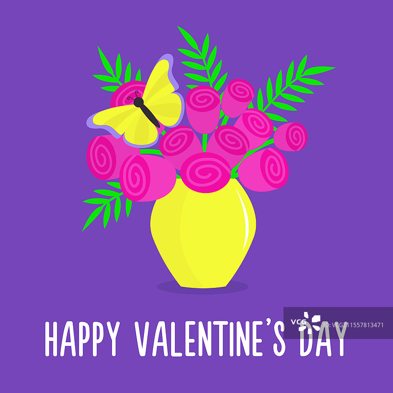 情人节粉色玫瑰花与绿叶组合图片素材