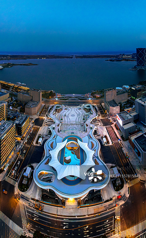 滴水湖地铁站 轨交16号线滴水湖站公交枢纽观景露台 航拍上海临港新城夜景 自贸区临港新片区图片素材