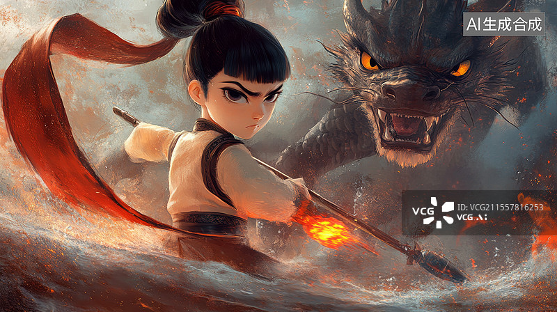 【AI数字艺术】中国神话故事哪吒闹海图片素材