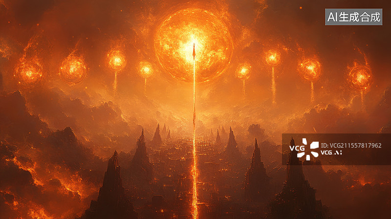 【AI数字艺术】神话故事后羿射日图片素材