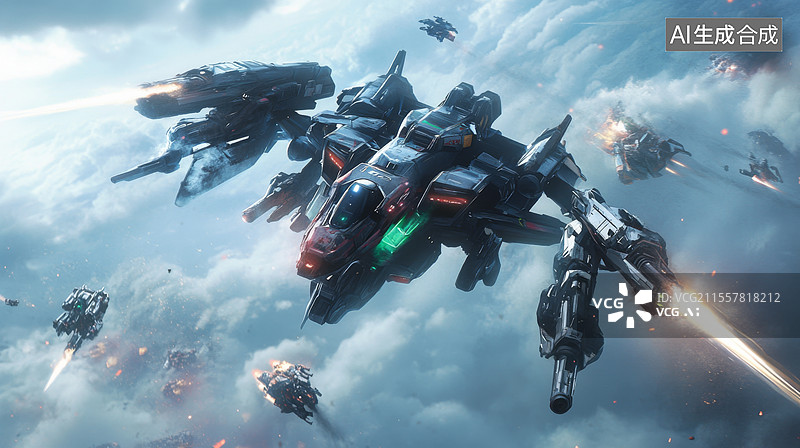 【AI数字艺术】科幻机甲战士战斗图片素材