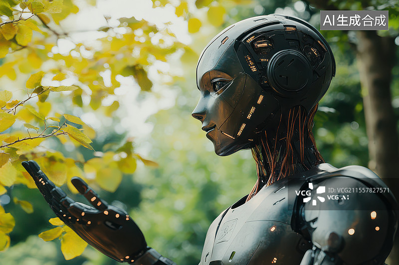 【AI数字艺术】人形机器人互动场景图片素材