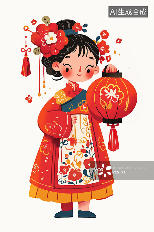 【AI数字艺术】传统中式服饰女性插画图片素材