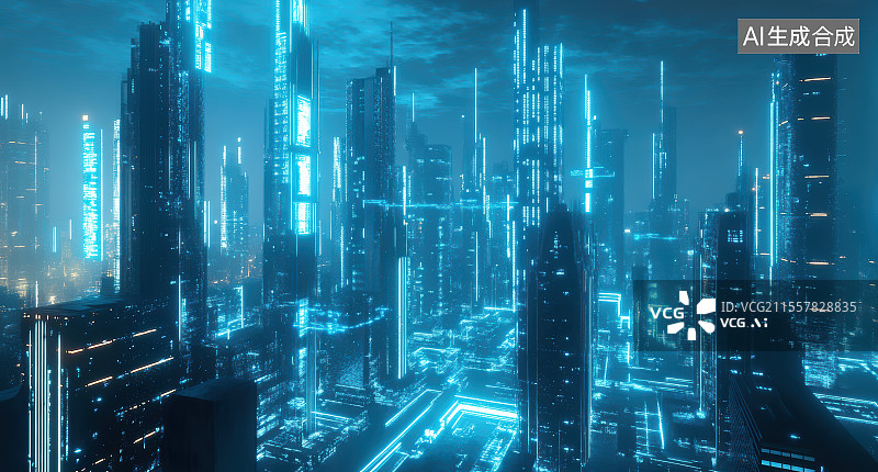 【AI数字艺术】赛博朋克未来都市夜景图片素材