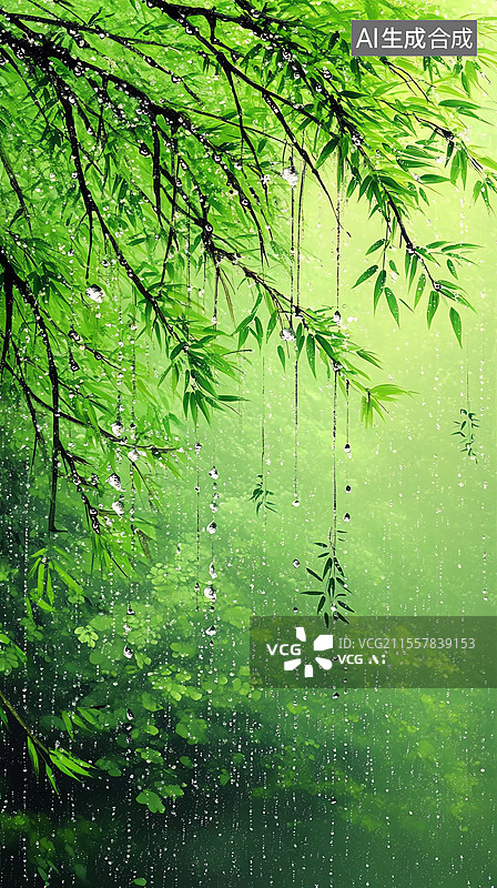 【AI数字艺术】春天雨水插图图片素材