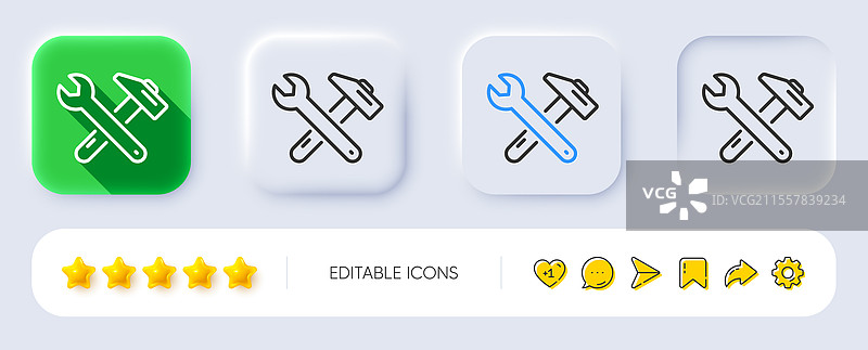 扳手和锤子的线条图标修理服务标志图片素材