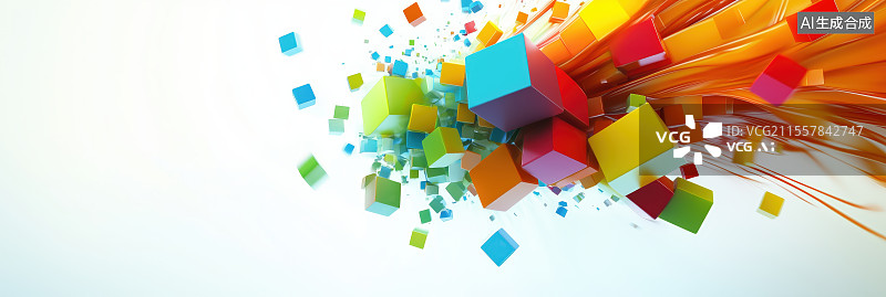 【AI数字艺术】3D立体彩色方块抽象艺术动态背景图图片素材