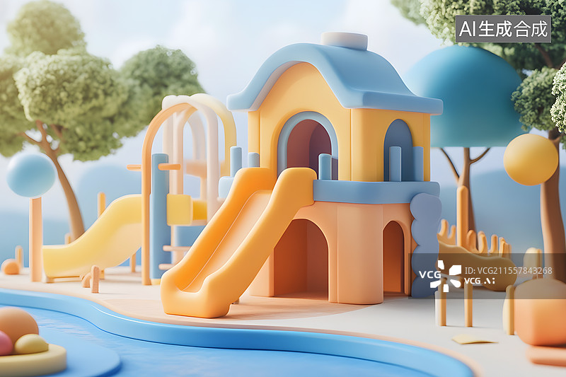 【AI数字艺术】3D卡通儿童乐园图片素材