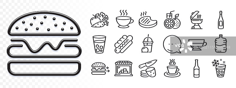 茶杯、美式咖啡和冰茶的线条图标，用于网页设计图片素材