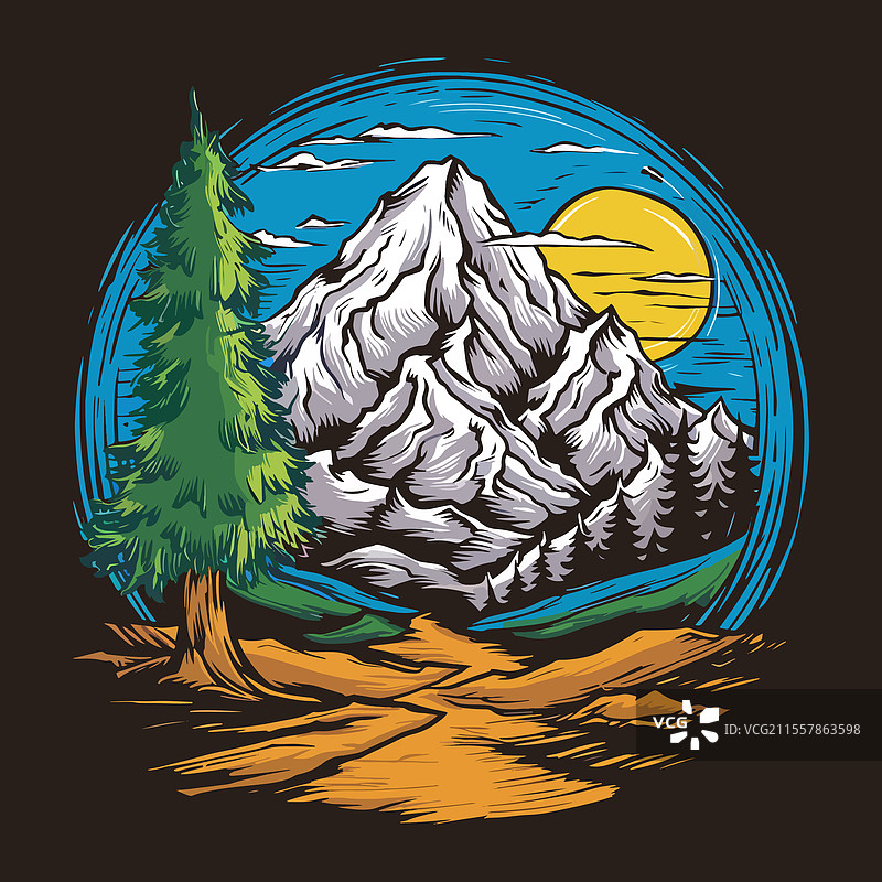 复古山脉孤立山脉T恤设计图片素材