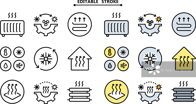 可编辑线条的商业暖通空调图标集图片素材