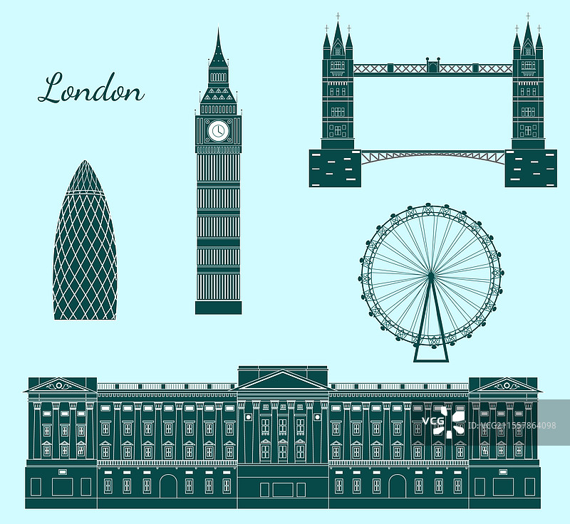 伦敦地标蓝色系列图片素材