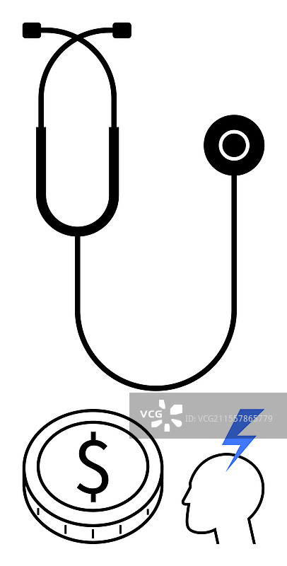 听诊器与硬币和头痛图标图片素材