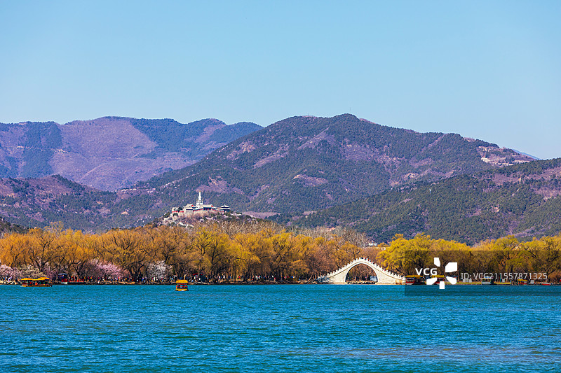 颐和园西堤上的桃红柳绿图片素材