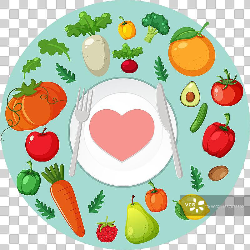 五颜六色的水果和蔬菜围绕着一个图片素材