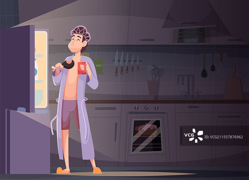 冰箱小吃卡通背景人物与图片素材