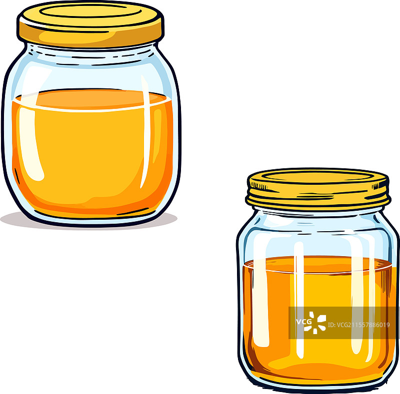两个装有美味金色液体的玻璃罐图片素材