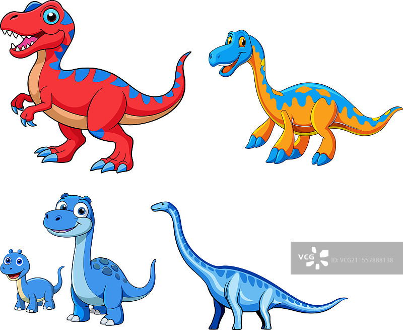 四只卡通恐龙站着微笑图片素材