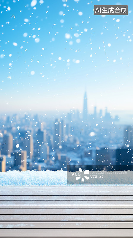 【AI数字艺术】雪景下的城市天际线图片素材