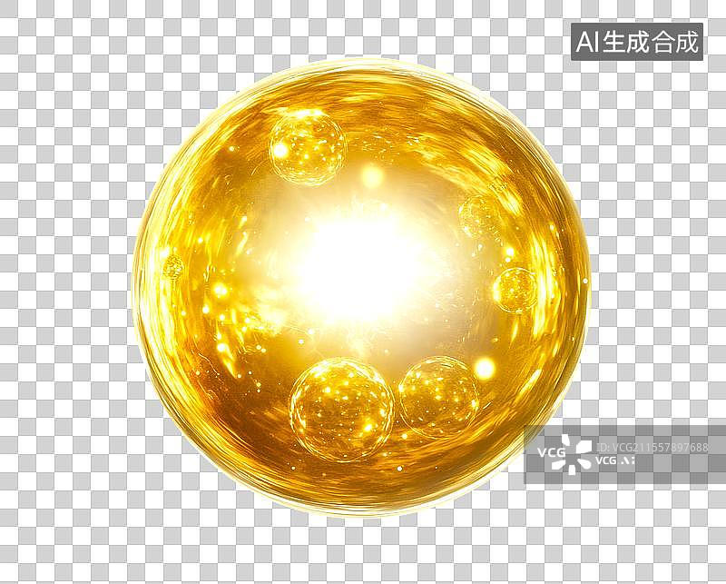【AI数字艺术】金黄色精华细胞球图片素材