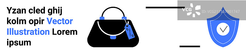 带标签的黑色手提包和蓝色安全盾牌图片素材