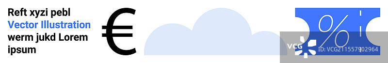 云朵、欧元符号和折扣标签的组合表示图片素材