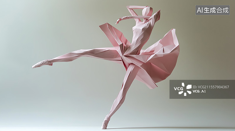 【AI数字艺术】中国风国潮白色服装跳芭蕾舞的女演员3D立体折纸图片素材